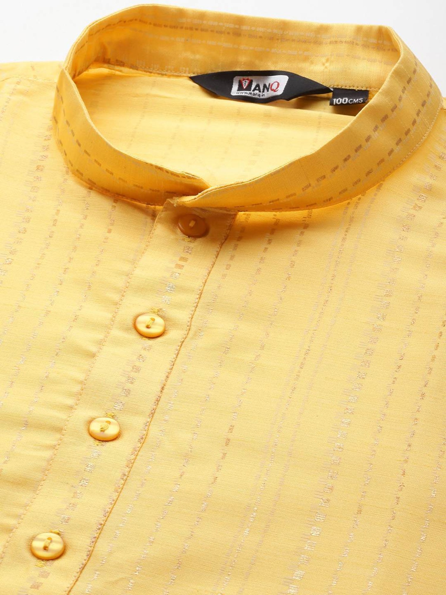 ManQ Yellow & White Regular Fit Printed Kurta Bottom Set