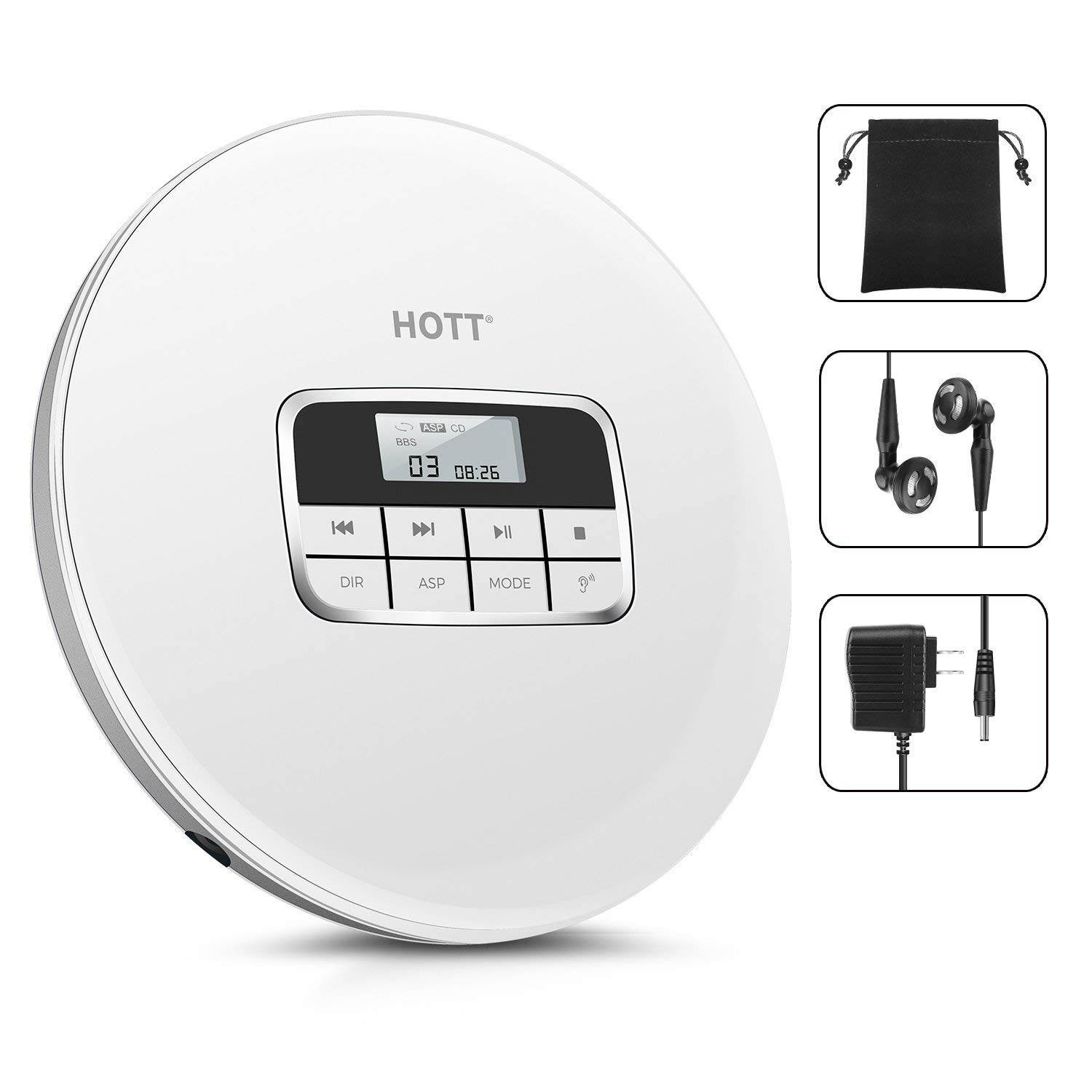 CD Player with Headphones, HOTT Personal CD Walkman Music Player with LCD Display, Skip Protection Shockproof Anti Scratch Function, Support CD, MP3 CD, CD-R, CD-RW Format - Black