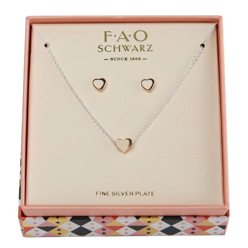 FAO Schwarz Mini Heart Necklace and Earring Set