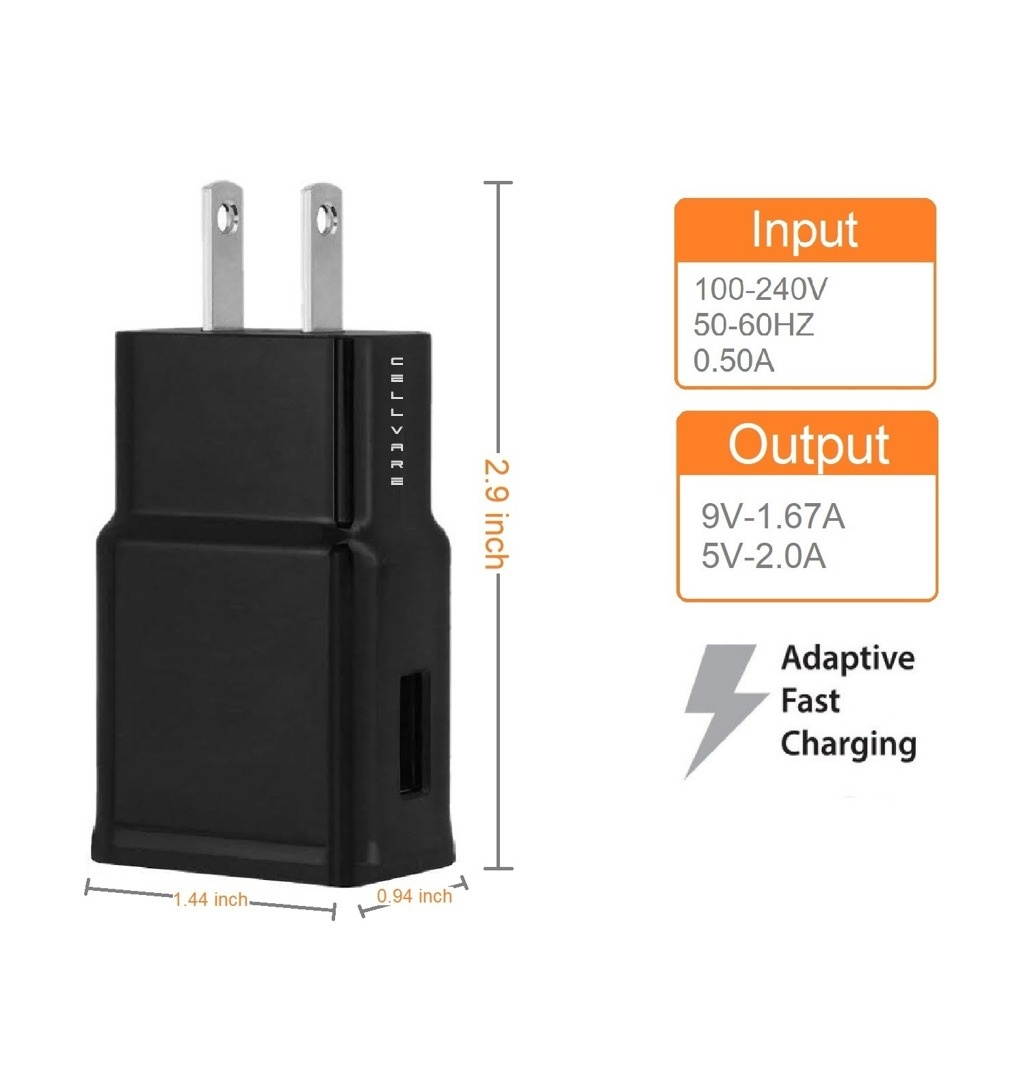 Adaptive Fast (AFC) for Samsung Galaxy S9/S9 Plus/S8/S8 Plus/Note 8 Wall Plug with Type C Cable - Black