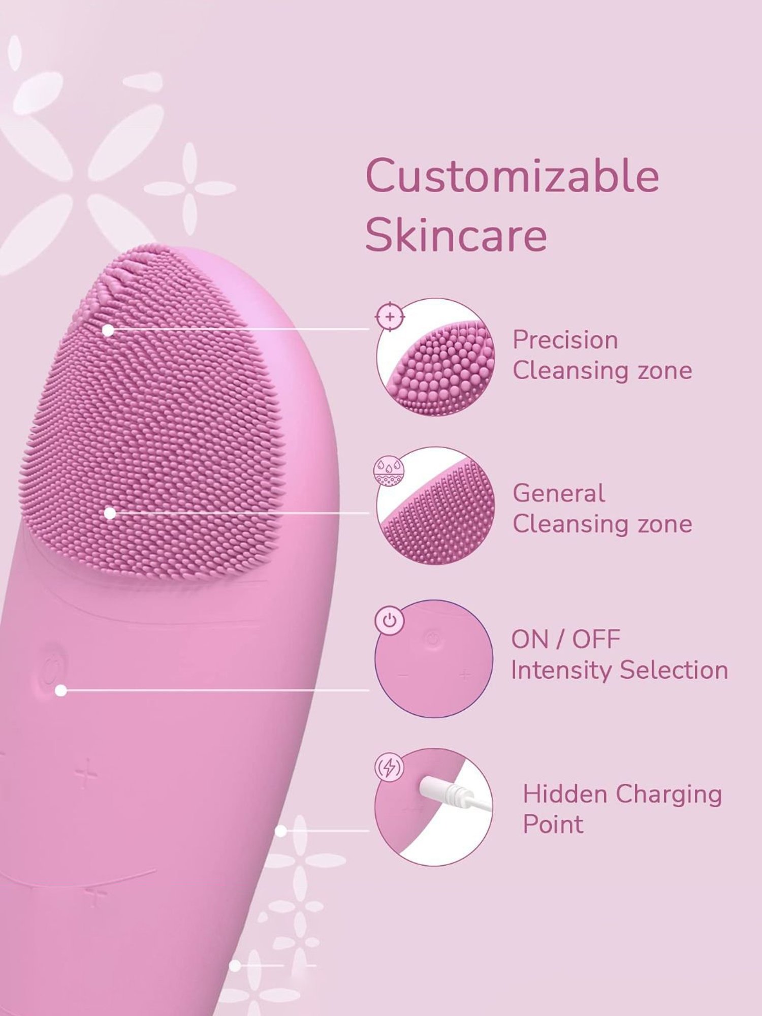Caresmith Bloom Rose Quartz Gua Sha Face Massage Tool for Women, Battery Powered (Rose Quartz)