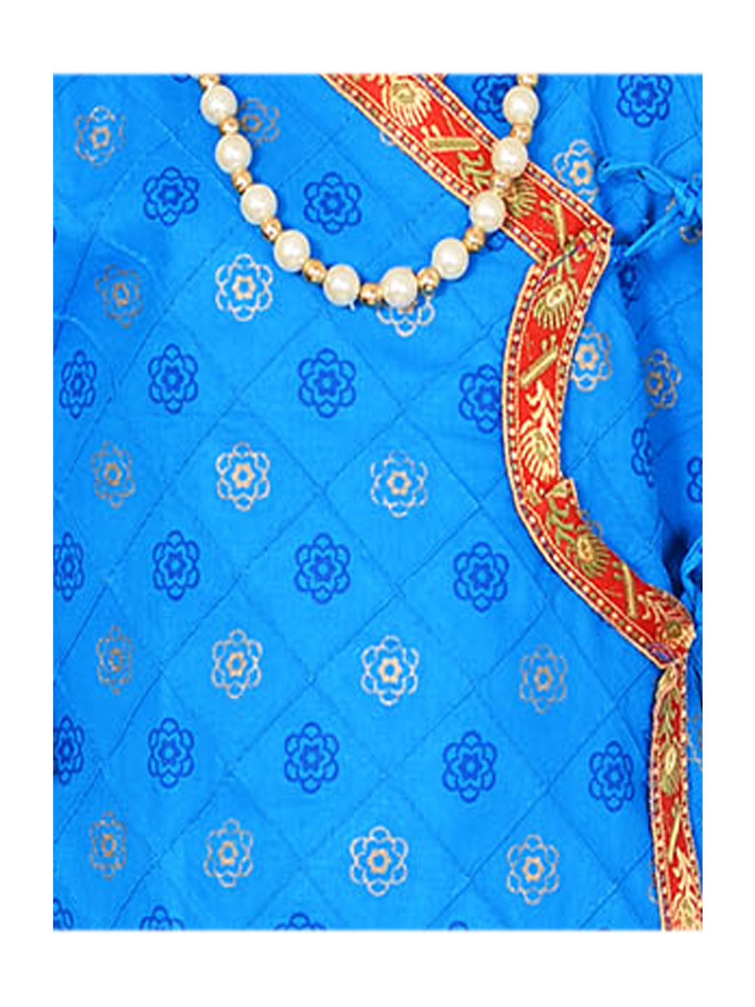 Ahhaaaa Kids Blue Embroidered Kurta, Dhoti, Pagri with Flute