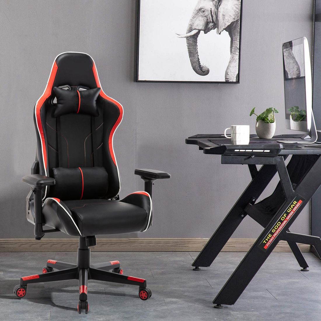 New High Back Swivel Chair Racing Gaming Chair Office Chair With Armrests & Pillows & Casters