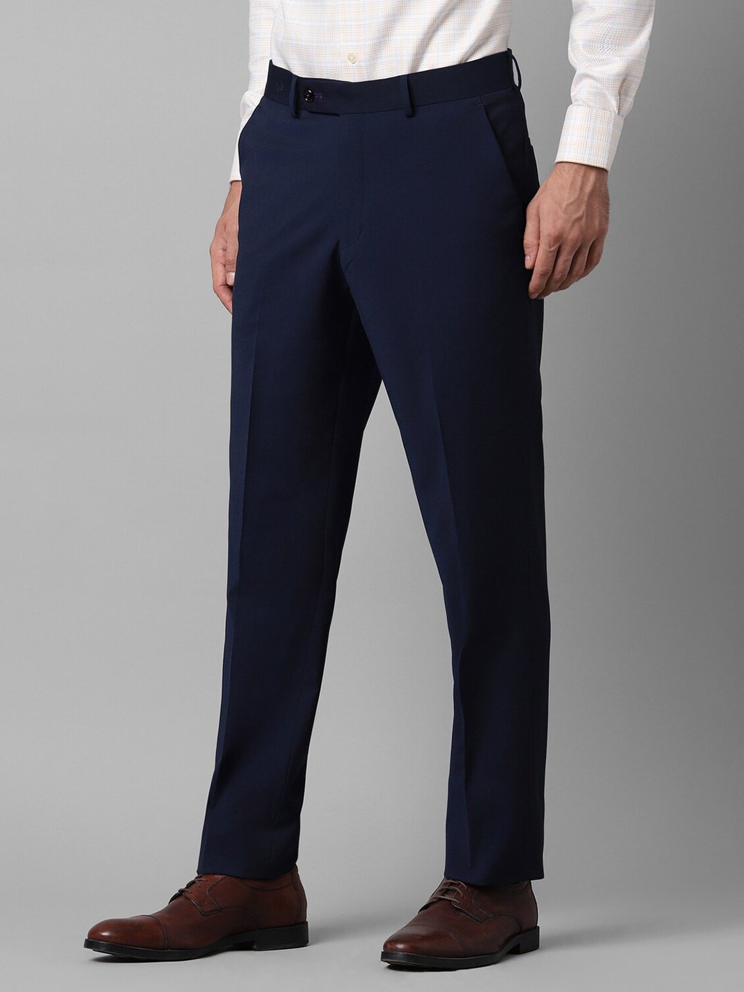 Luxure By Louis Philippe Navy Slim Fit Flat Front Trousers