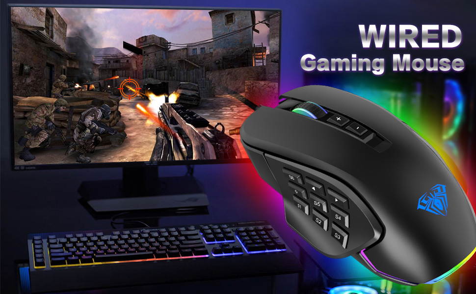 AULA H510 RGB Wired Gaming Mouse 10000 DPI Side Buttons Macro Programmable Ergonomic 14 Keys Backlit Gamer Mice For Laptop Desktop PC