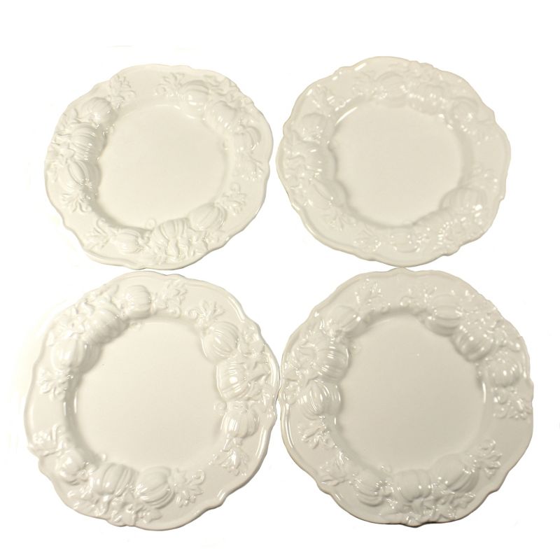 Tabletop 8.0" White Plate With Pumpkins Thanksgiving Dinner Party K & K Interiors  -  Dining Plates