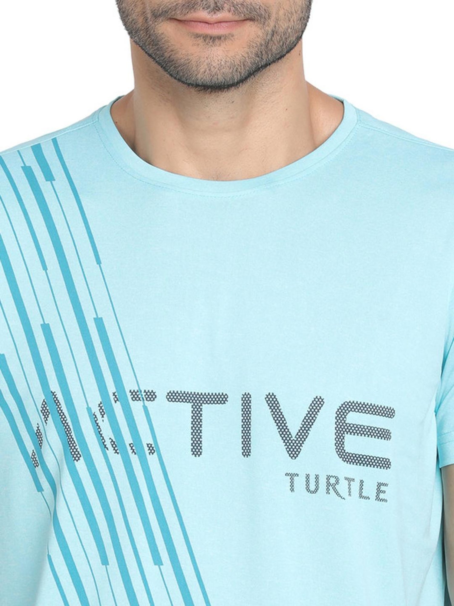 Turtle Blue Slim Fit Printed Sports T-Shirt