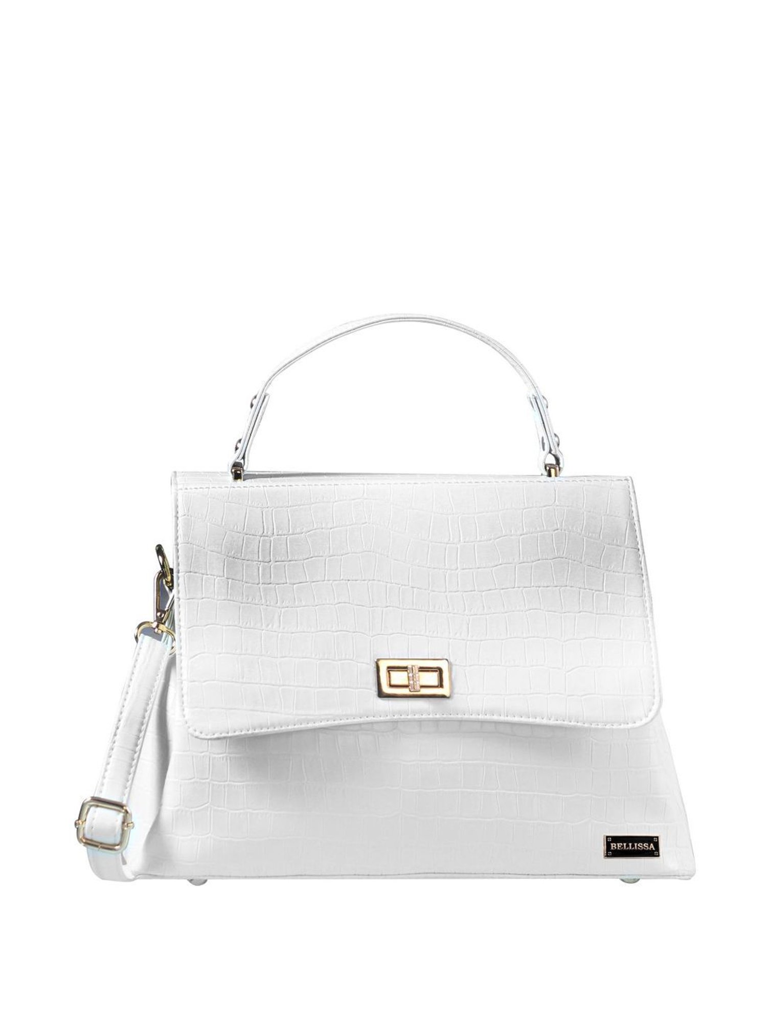 Bellissa White Textured Medium Premium Satchel Handbag