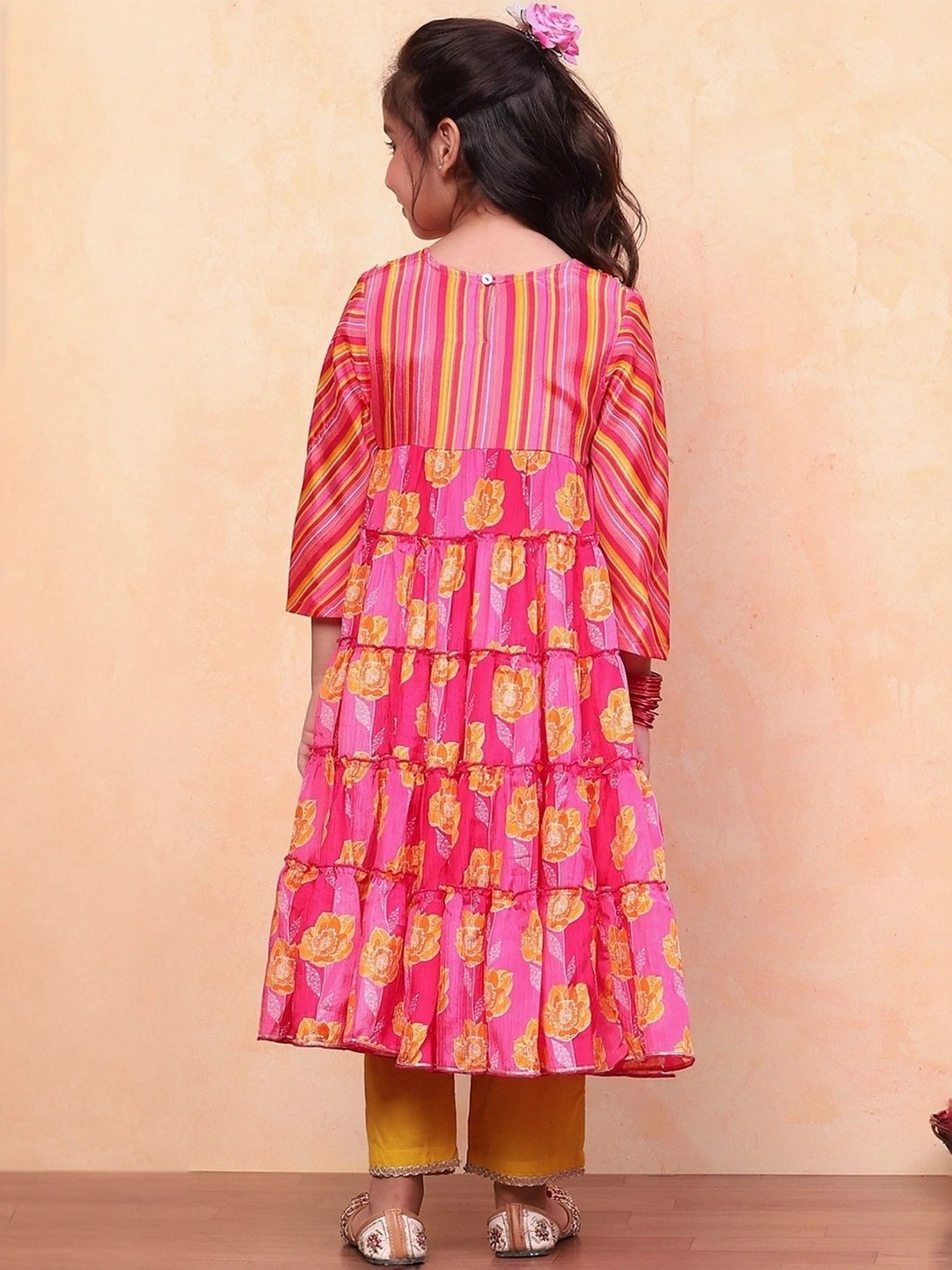 Biba Girls Pink Embellished Kurta set