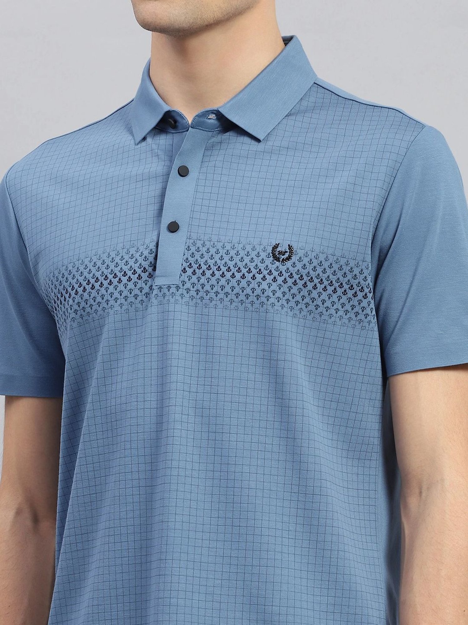 Monte Carlo Blue Regular Fit Printed Polo T-Shirt