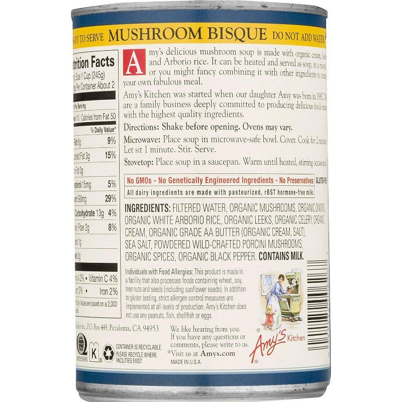 Amy's Soups Mushroom Bisque with Porcini Made with Organic Rice 14oz