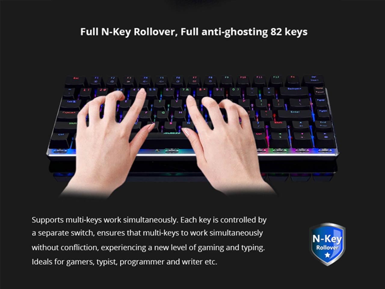 RGB Mechanical Keyboard, 82 Keys Layout, Black Switches, LED Backlit, Aluminum Portable Wired Gaming Keyboard, Pluggable Cable, for Games Work and Daily Use, Black