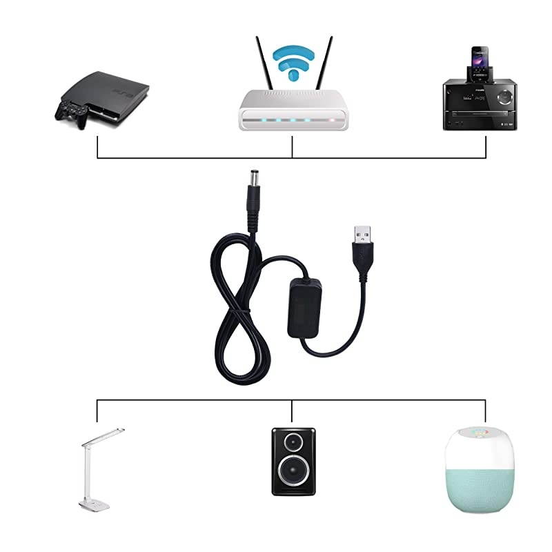 328ft USB 5V to DC 12V Converter Step Up Voltage Converter Power Cablefor Camera Desk lamp Speakers Blue Tooth Headset and Other 5V Devices55 x 21mm