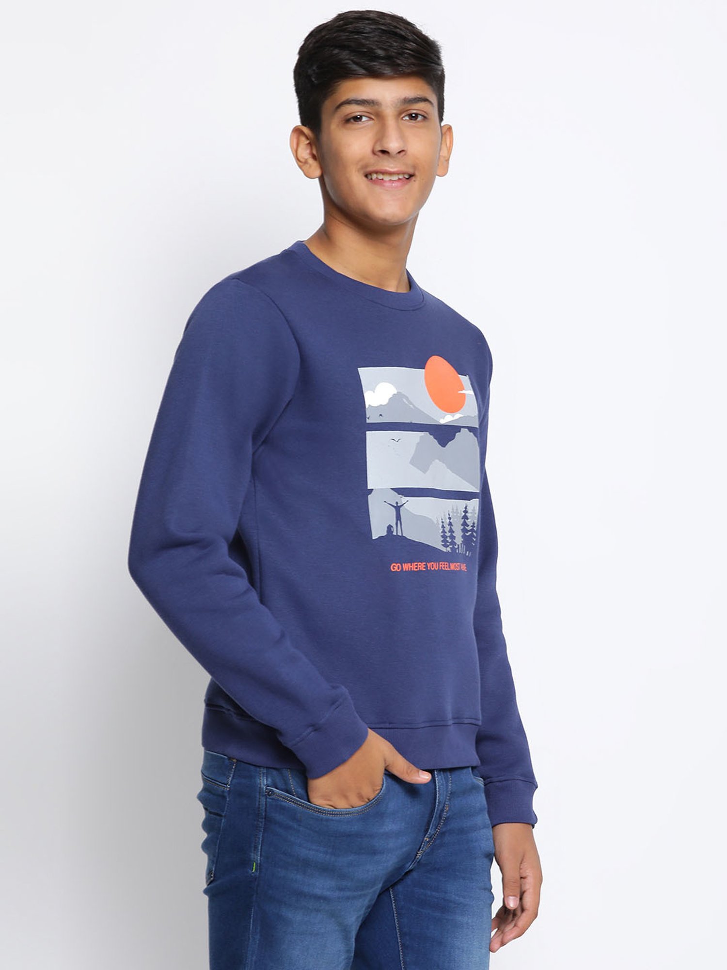 Lil Tomatoes Kids Navy Printed Full Sleeves Sweatshirt