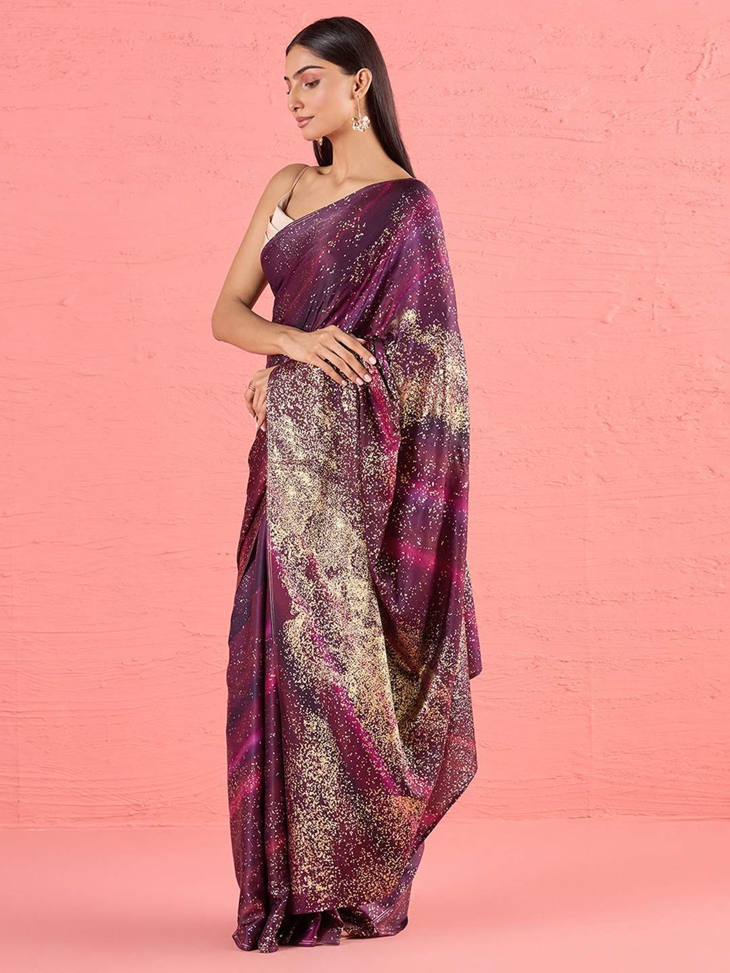 navyasa by liva Purple Printed Saree With Unstitched Blouse