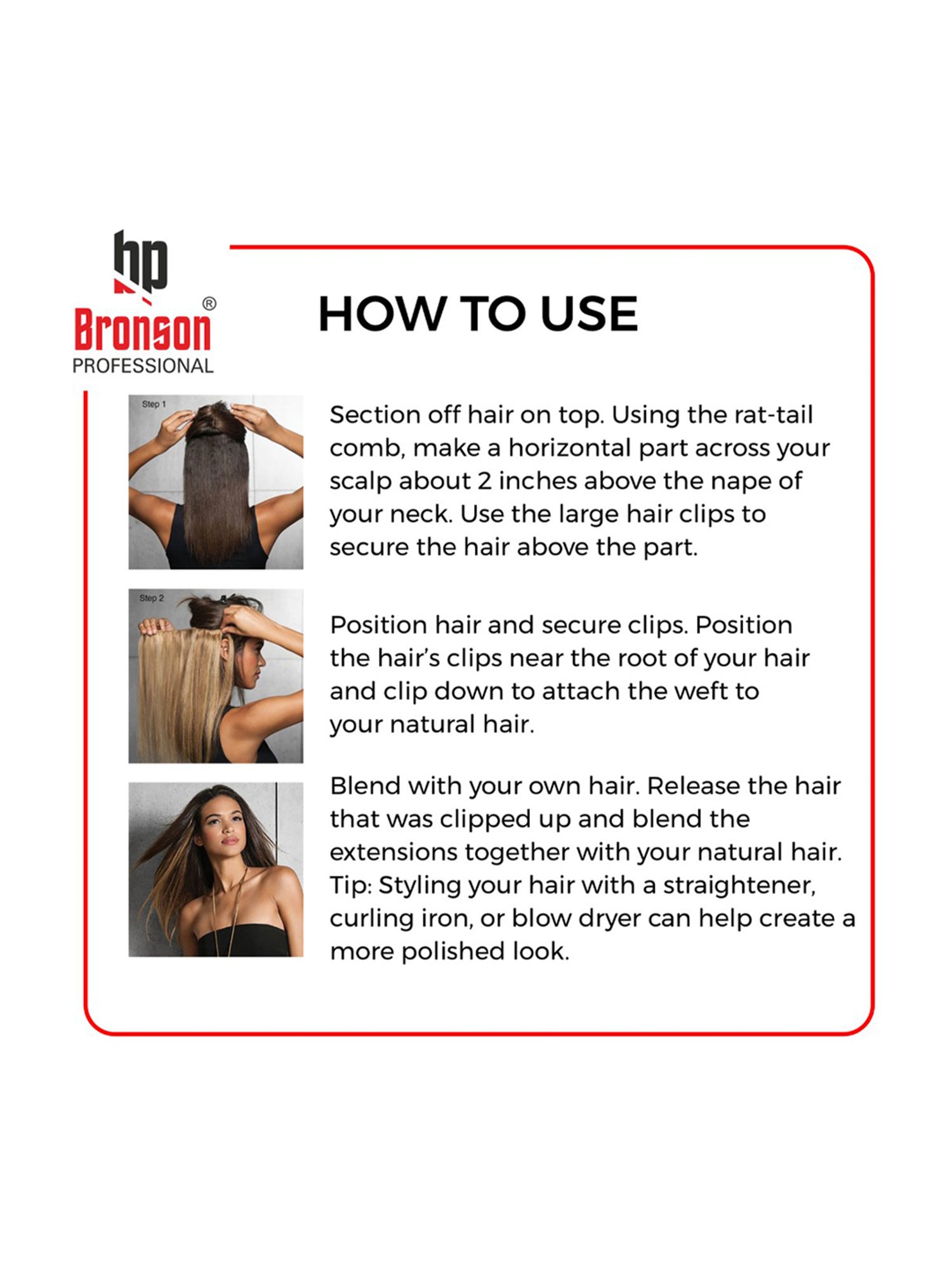 Bronson Professional Out Curl 5 Clip-In Hair Extensions Black and Brown No. 28/2 - 24 Inches