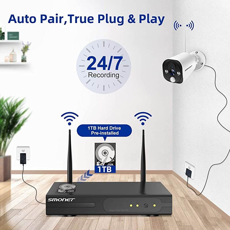 Two-Way Audio?  1080P Wireless Security Camera Systems,2pcs PIR Sensor Floodlight Home Cameras 2pcs Standard IP Camera, 8-Channel WiFi NVR Kits(1TB Hard Drive),Outdoor Indoor Waterproof