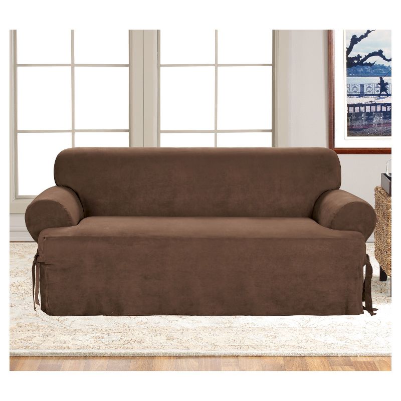 Soft Suede T-Sofa Slipcover Chocolate - Sure Fit