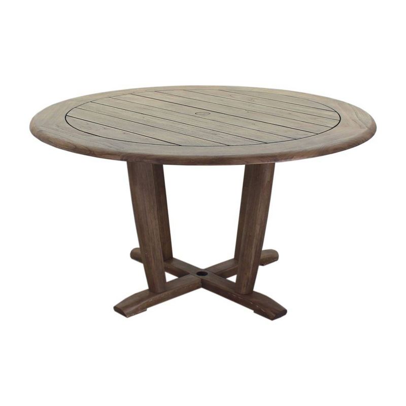 Avalon FSC Teak 54" Round Dining Table - Gray - Courtyard Casual