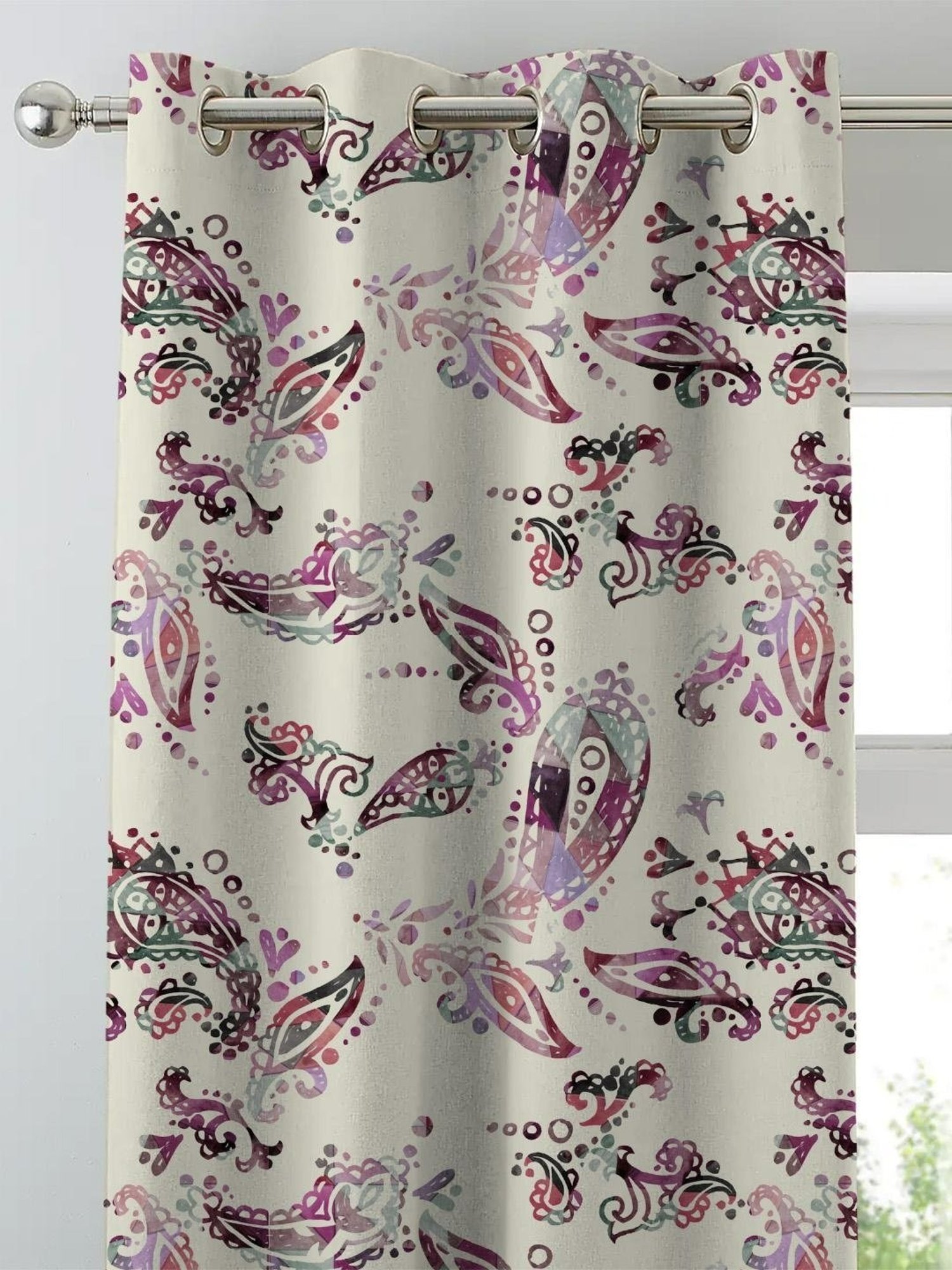 SPACES DRAPE STORY Elegent Floral Beige Polyester 5 ft Window Curtains - Set of 2