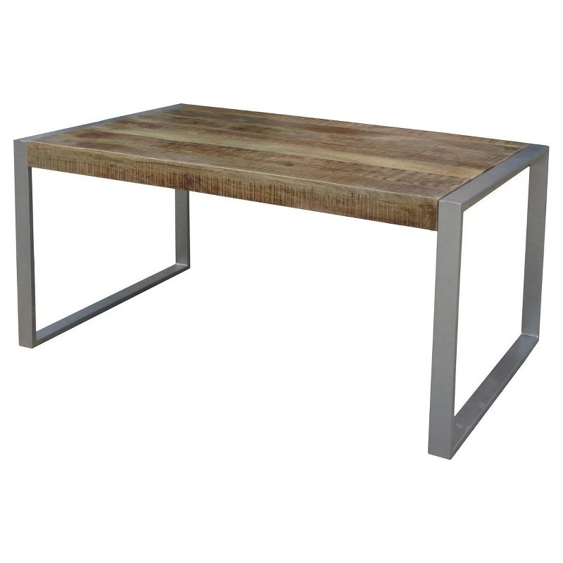 60" Reclaimed Wood and Silver Metal Dining Table Brown - Timbergirl