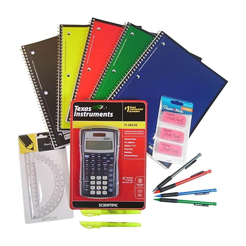 to High School amp College 14 Item Bundle with Texas Instruments TI30X IIS Scientific Calculator with School Supplies