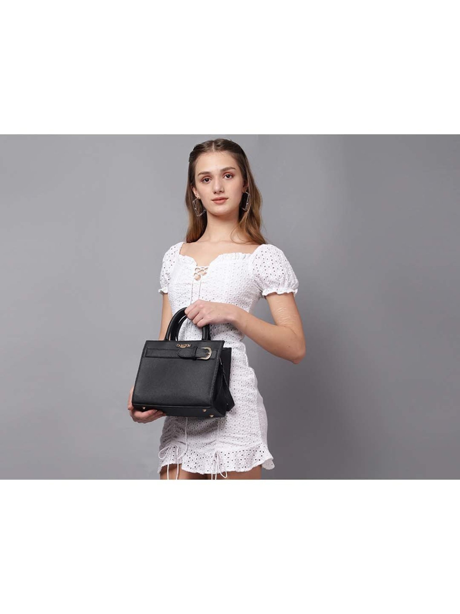 Carlton London Black Solid Medium Handbag