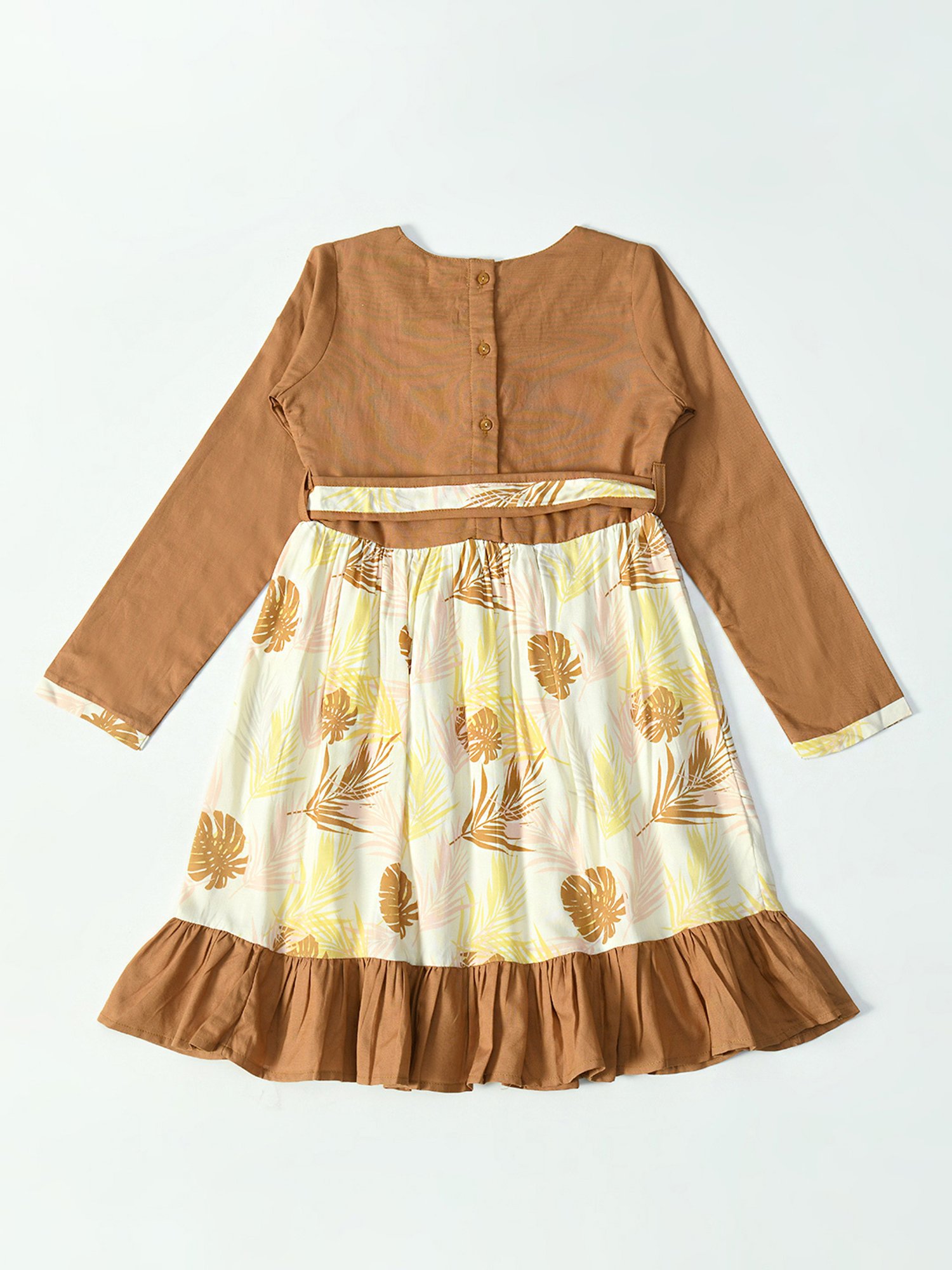 Bella Moda Kids Mustard Printed Full Sleeves Fit & Flare Dress