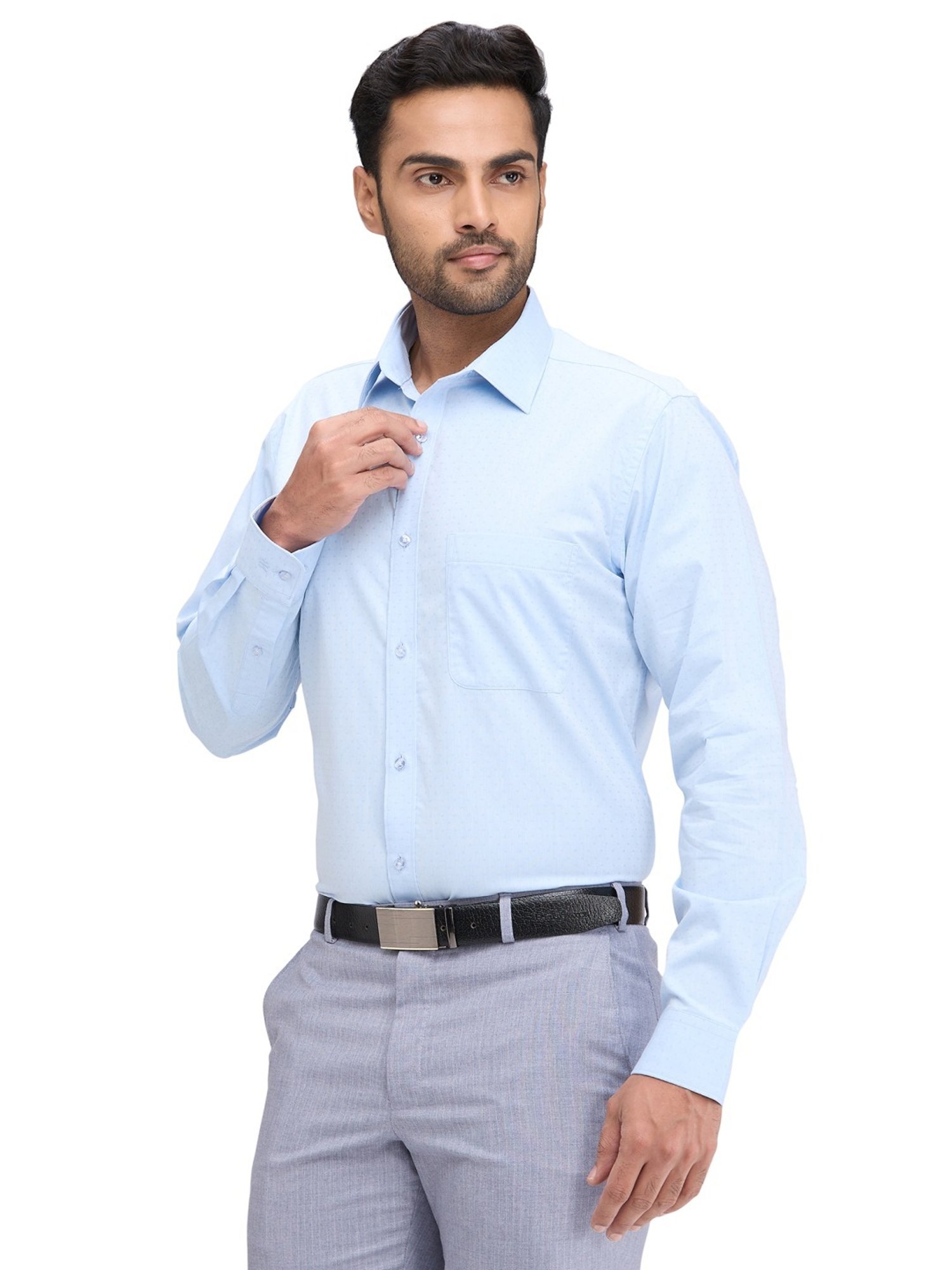 Raymond Blue Slim Fit Self Pattern Shirt