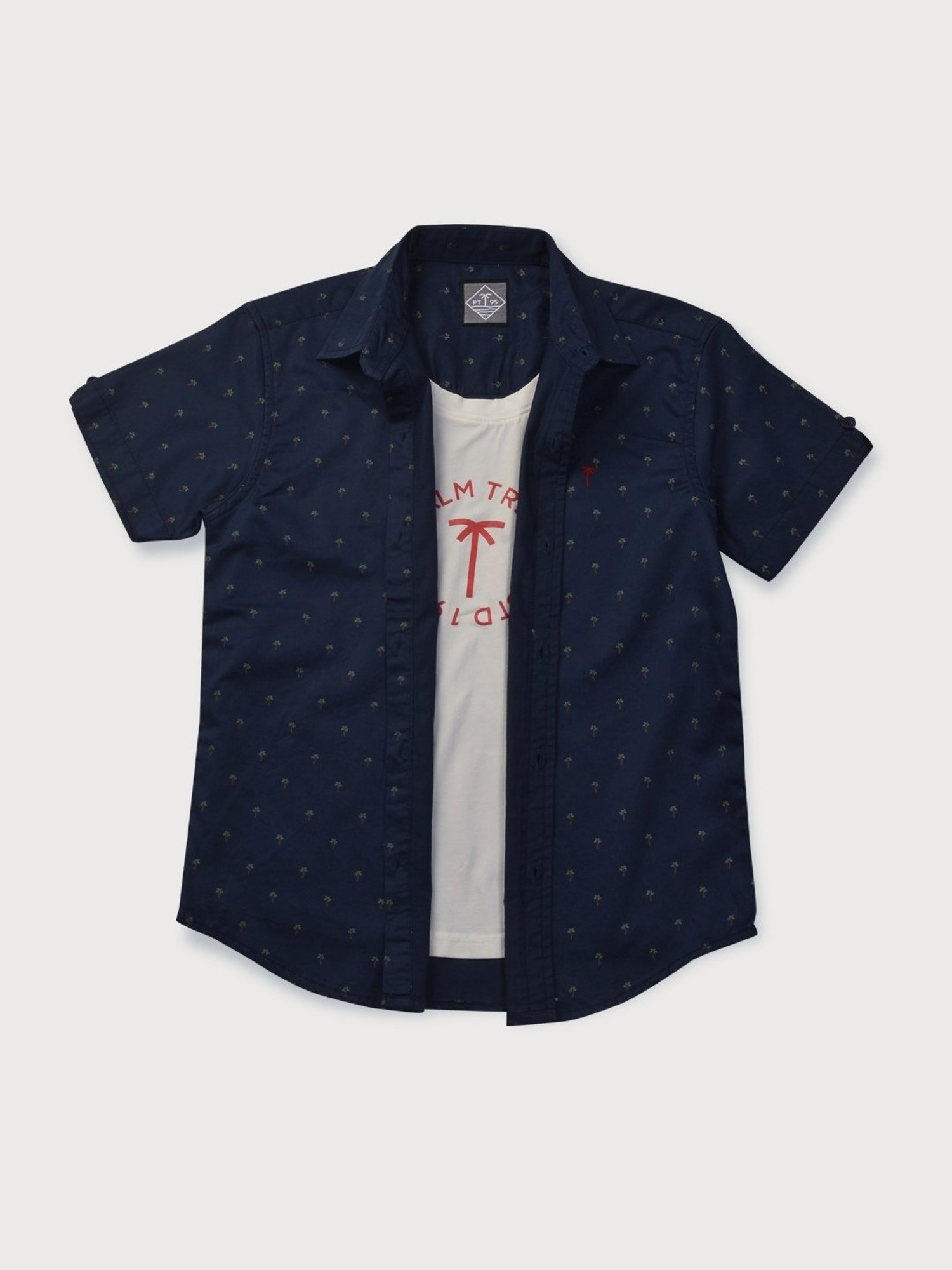 Palm Tree Kids Navy Cotton Printed Shirt