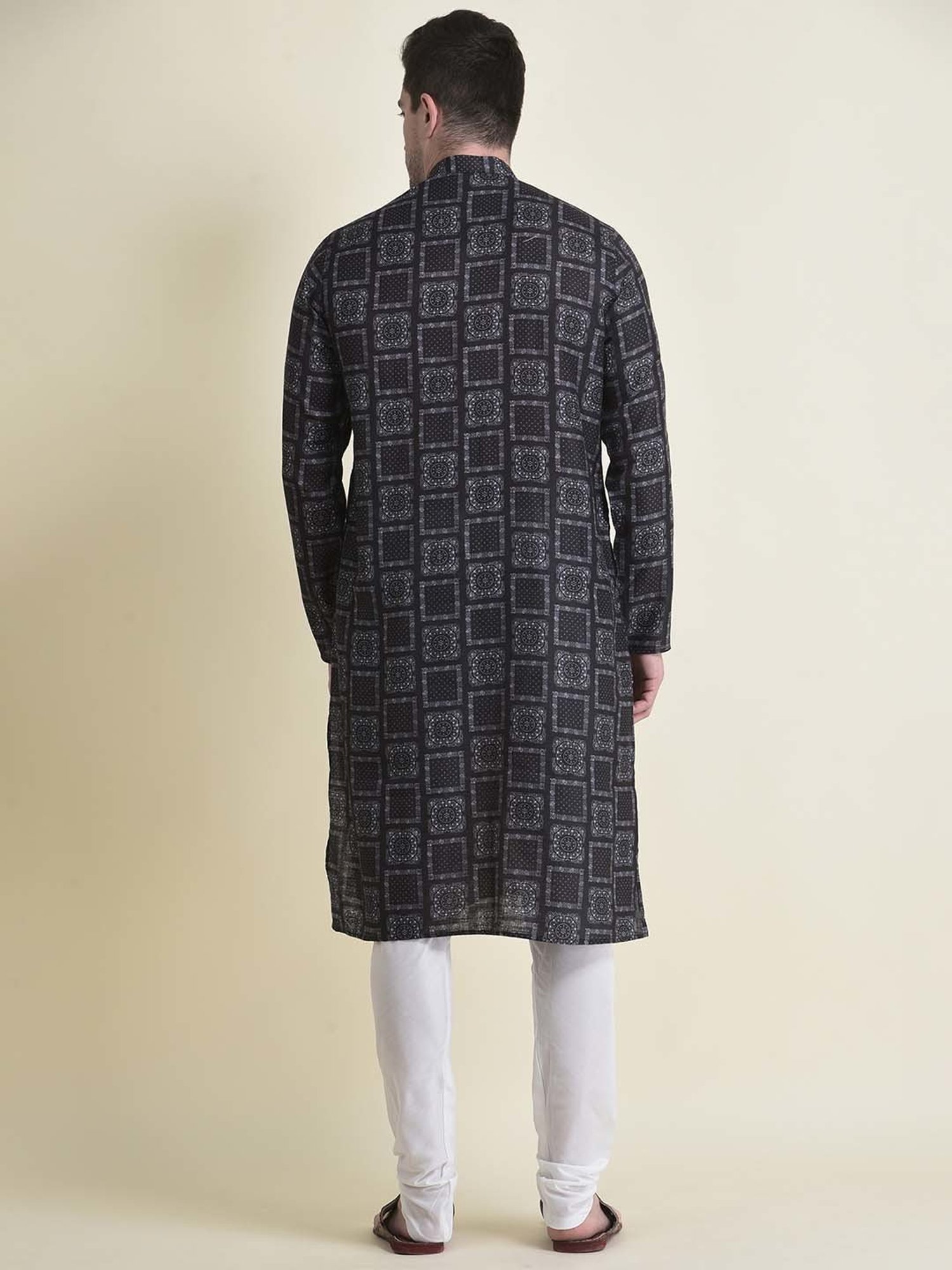 TABARD Black Regular Fit Print Kurta with Churidar Set