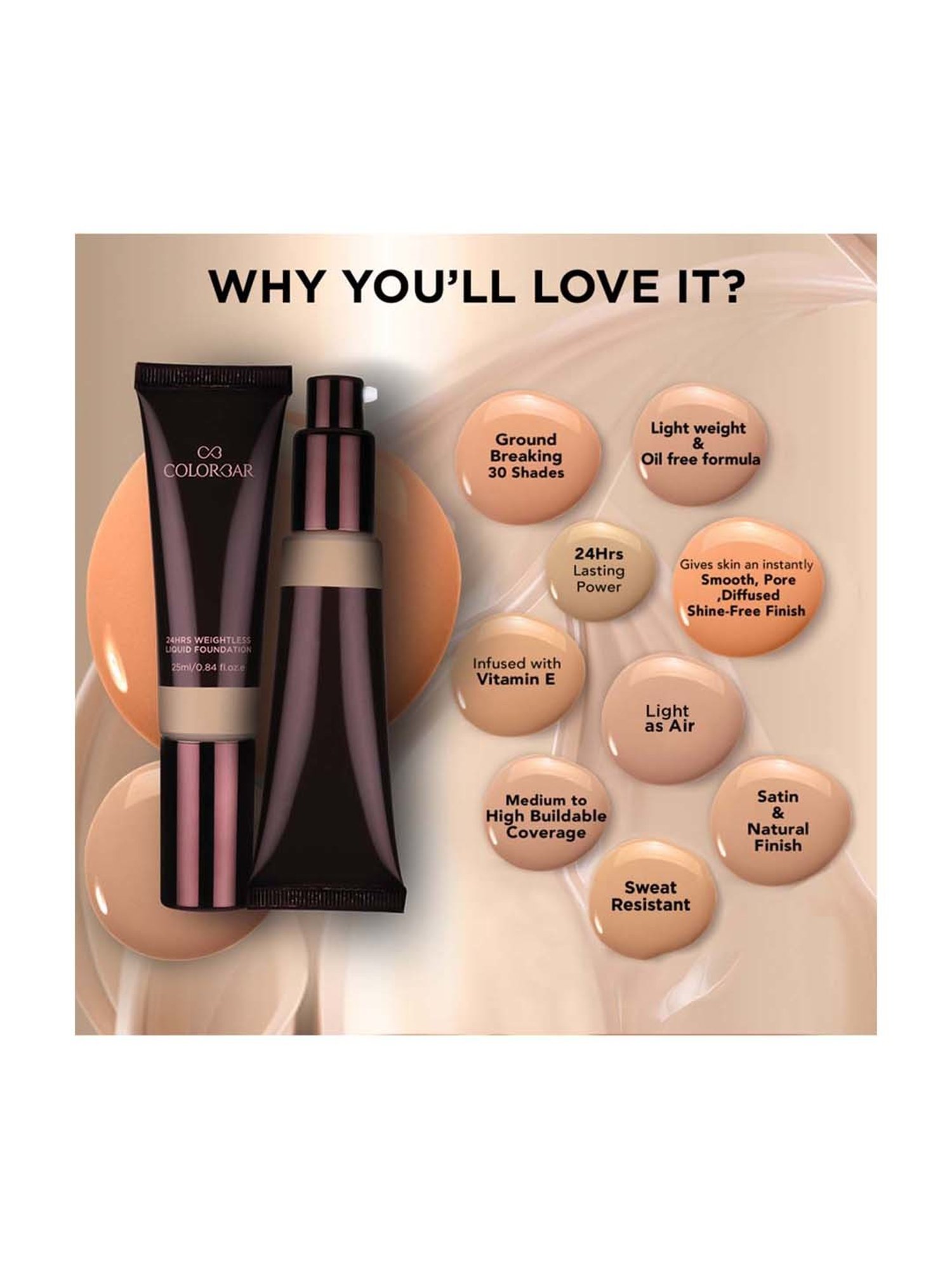 Colorbar 24Hrs Weightless Liquid Foundation FW 5.2 - 25 ml