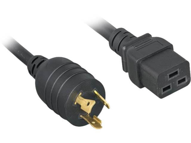 Nippon Labs L5-20P / C19 High Voltage / High Current Power Cord, NEMA L5-20P to IEC-60320-C19, SJT, 12 AWG., 20A, 125V, Black 8 ft. Power Cable