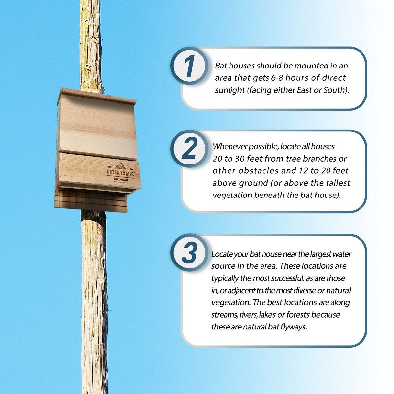 Outer Trails Bat House Outdoor Bat Habitat, Unstained All Natural Cedar Wood, 3 Chamber