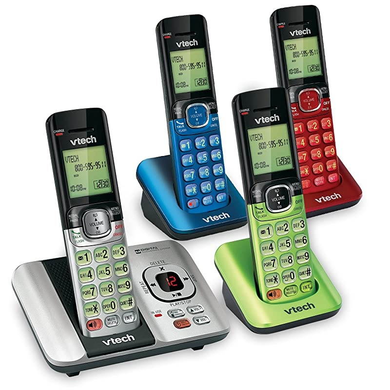 CS65294B 4Handset DECT 60 Cordless Phone with Answering System and Caller ID Expandable up to 5 Handsets WallMountable BlueGreenRedSilver CS640916 Accessory Cordless Handset Red