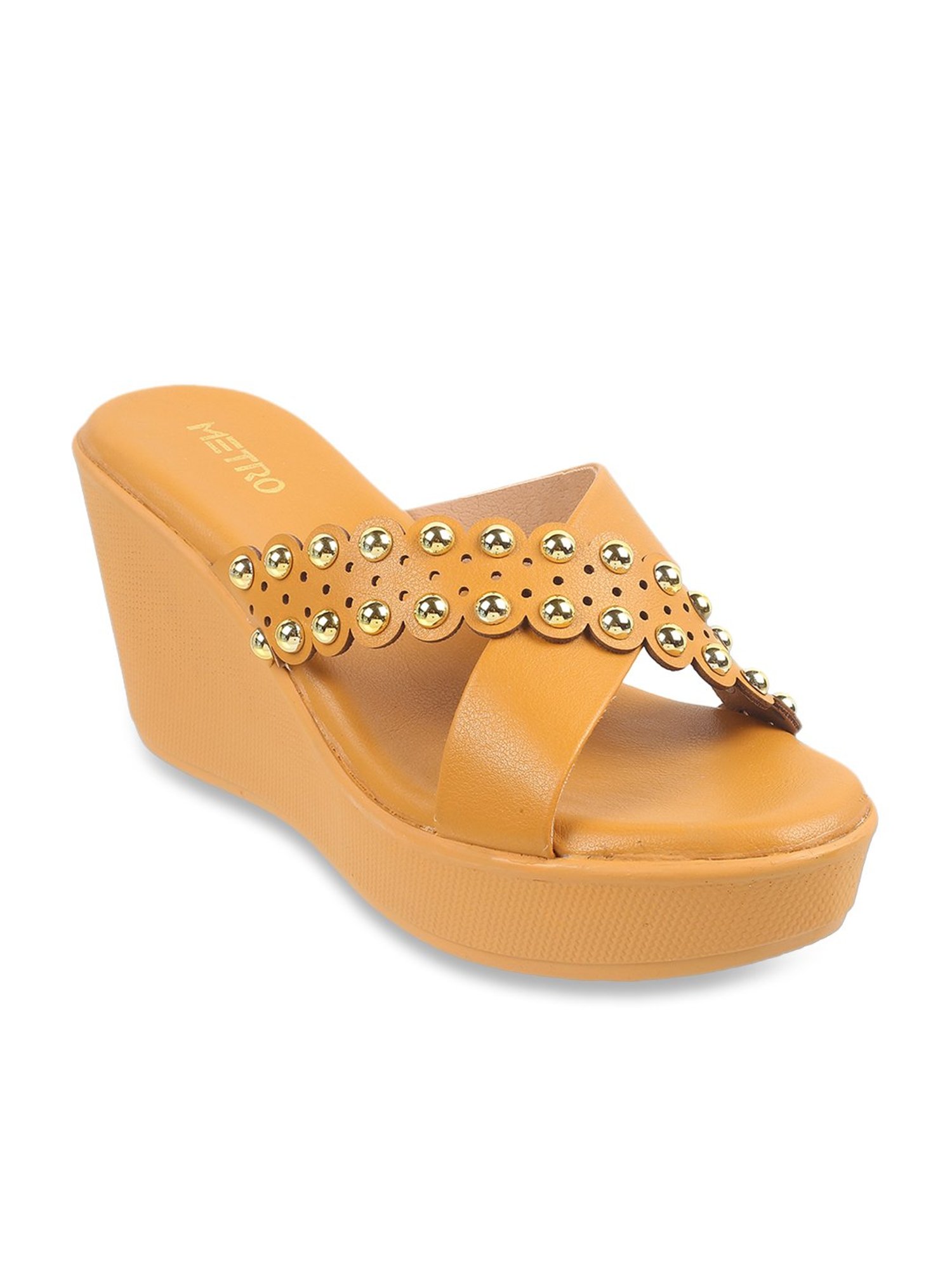 Metro Women's Yellow Cross Strap Wedges