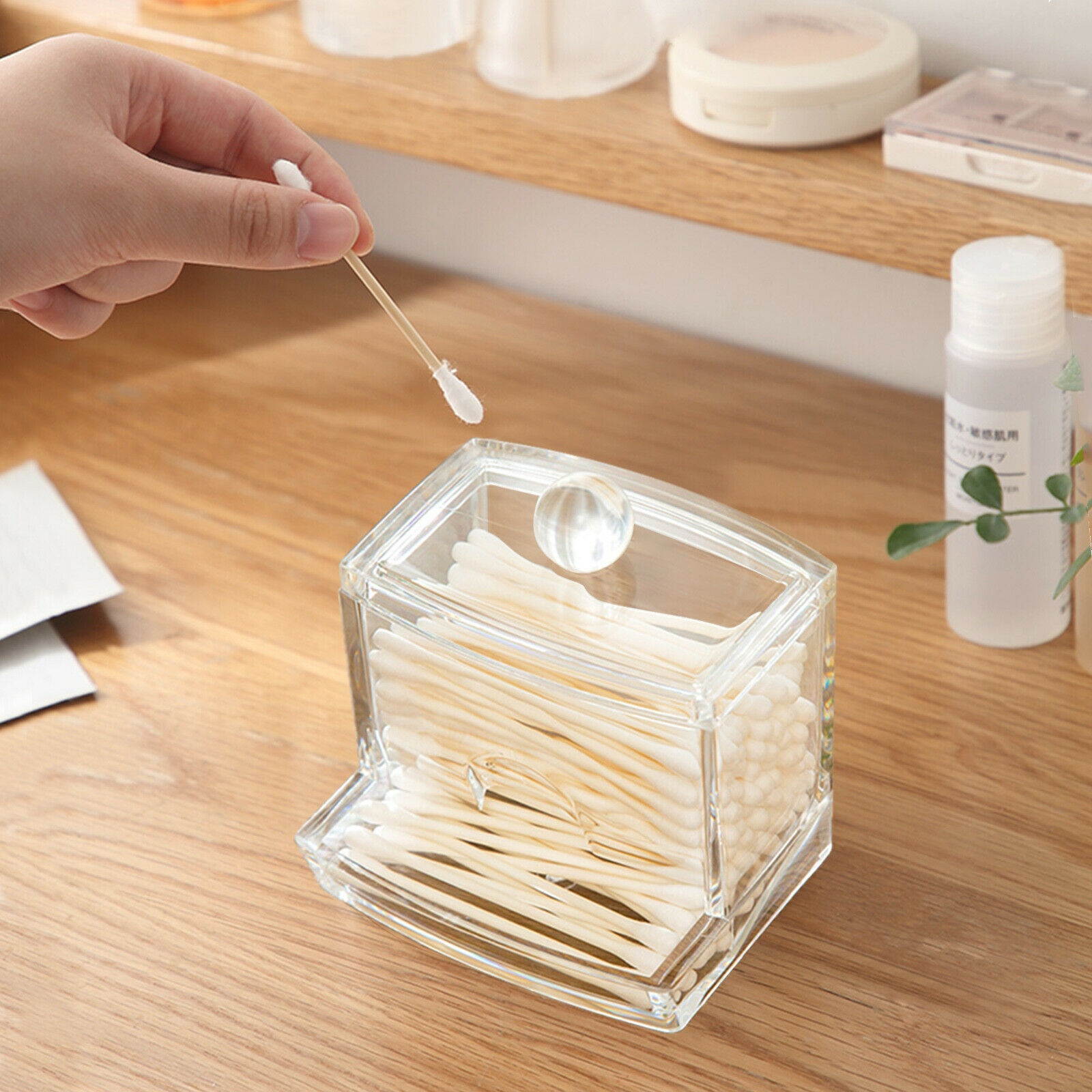 1/2X Cotton Swab Holder Cosmetic Makeup Acrylic Organizer Box Jar Clear Storage