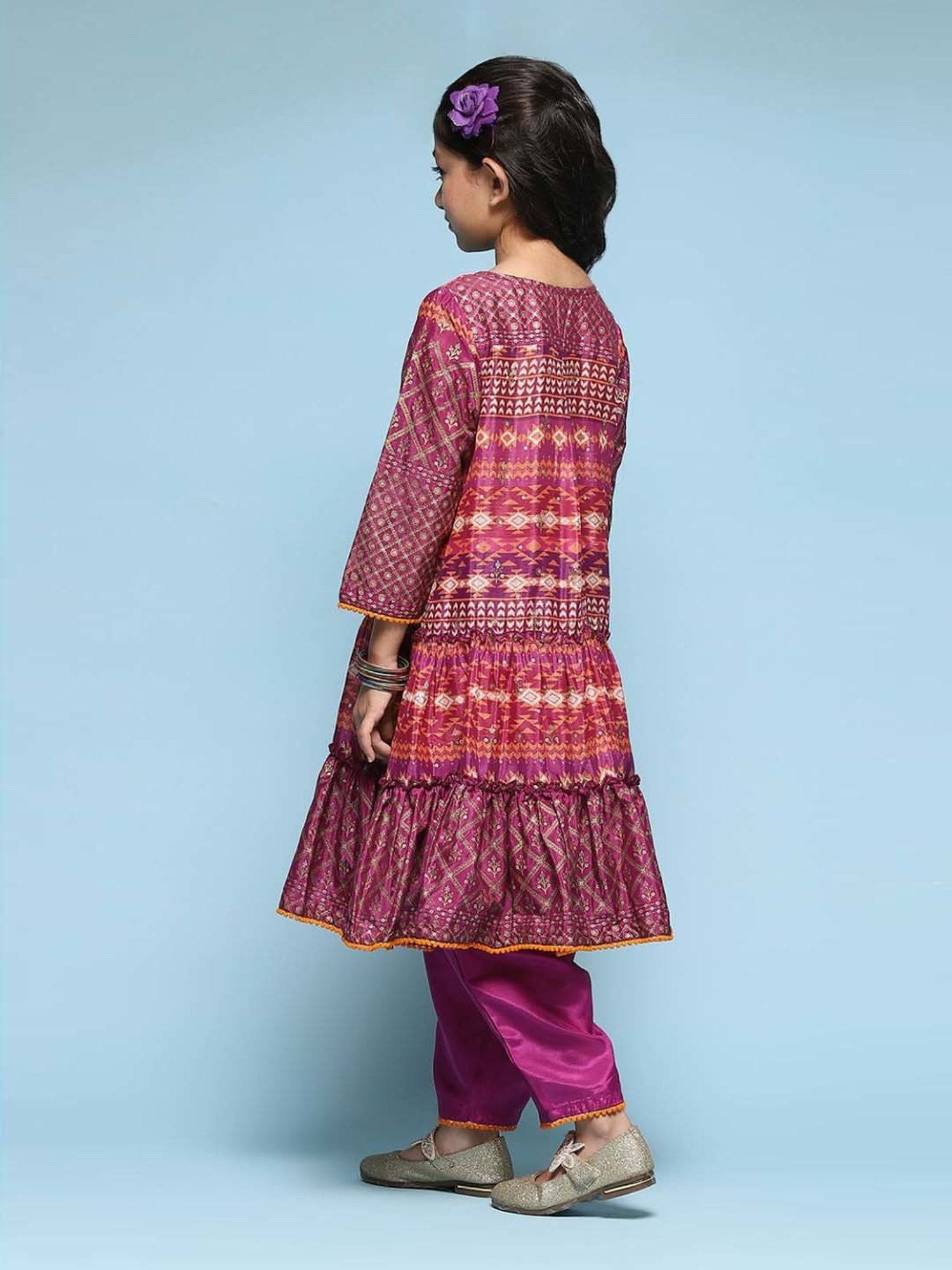 BIBA Girls Kids Purple Cotton Printed Kurta Set