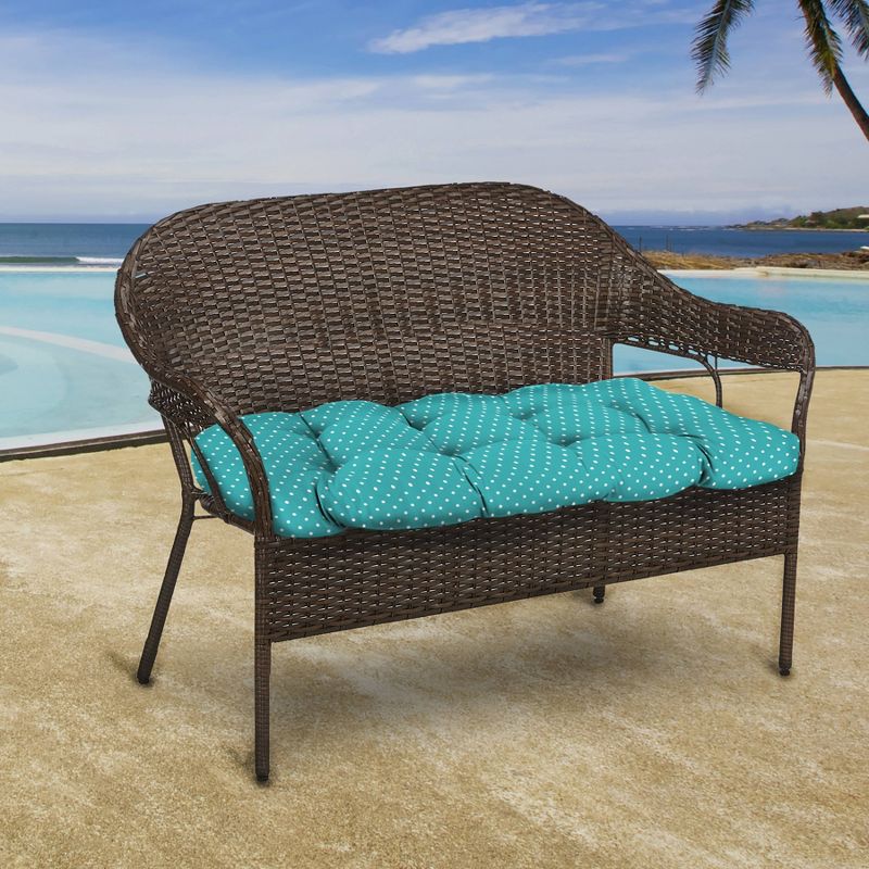 Outdoor Wicker Loveseat Cushion In Mini Dots Ocean  - Jordan Manufacturing