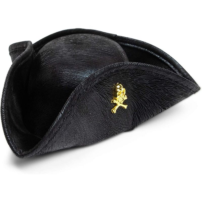 Blue Panda Black Mini Pirate Hat, Pet Costume Accessory, Adjustable Sizing (7.9 x 7.5 x 2.5 in)