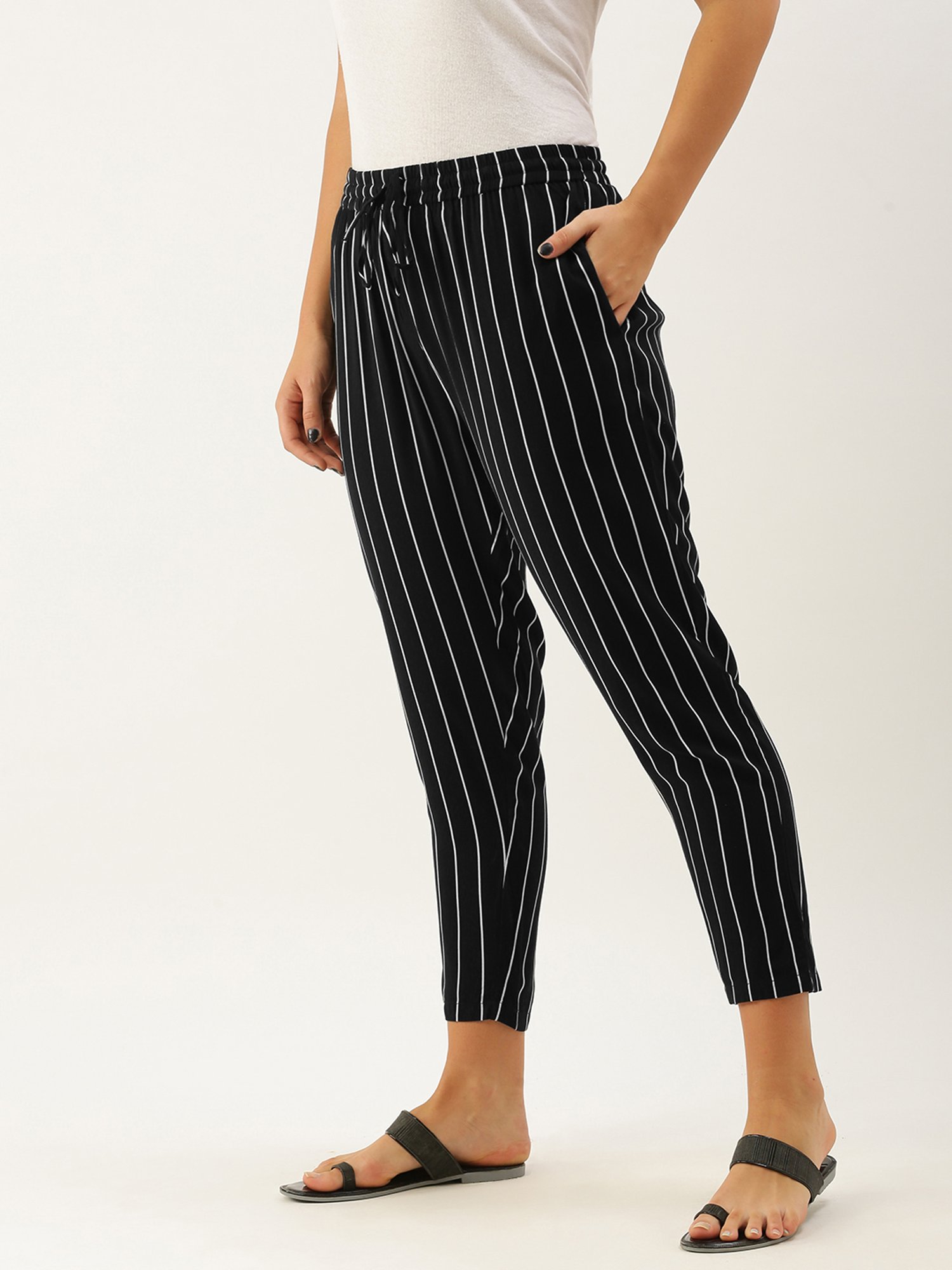 Amukti Black & White Striped Pants