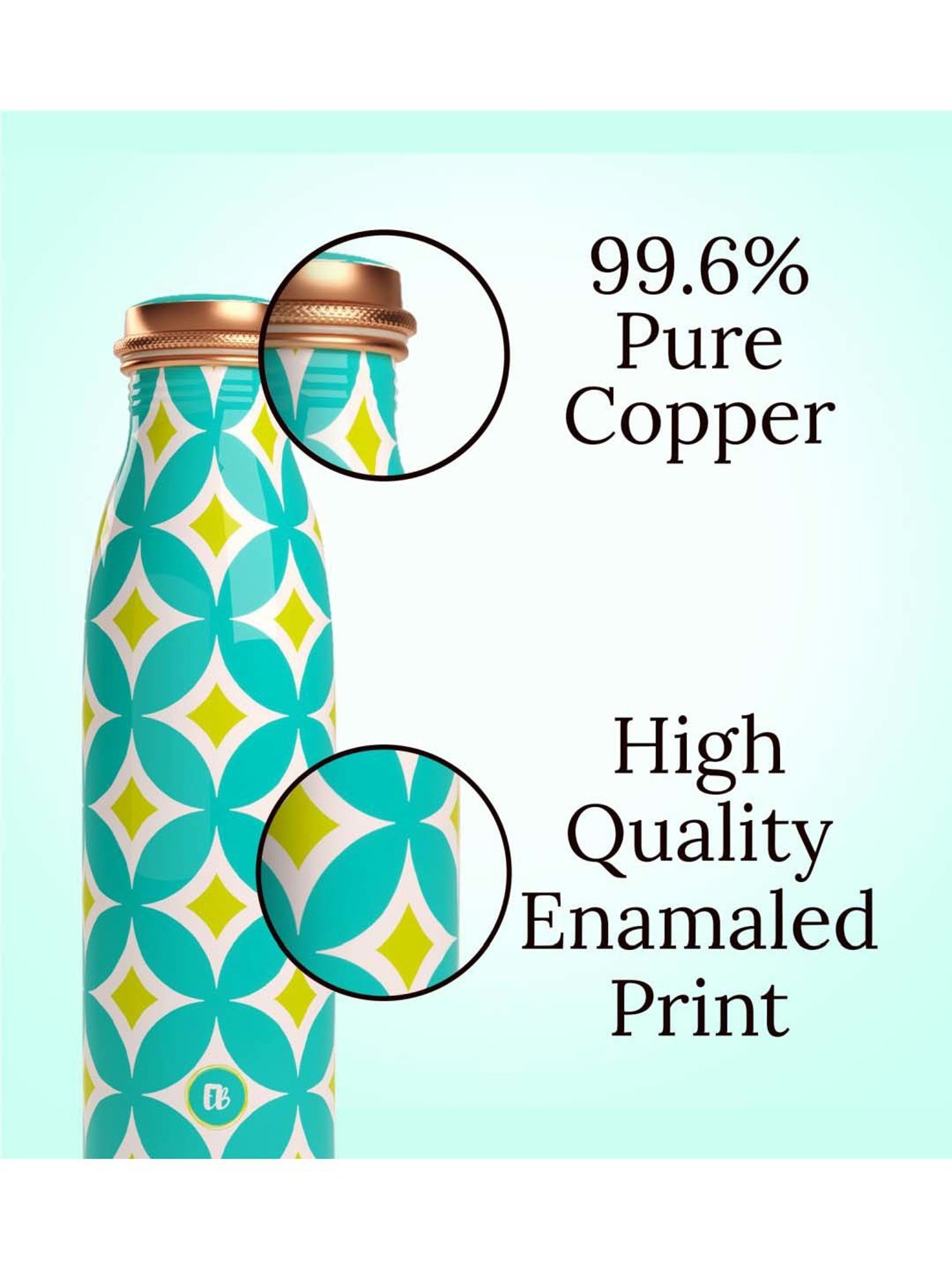 Everything Beautiful Aqua Blue Copper Water Bottle - Seamless (0.95 L)