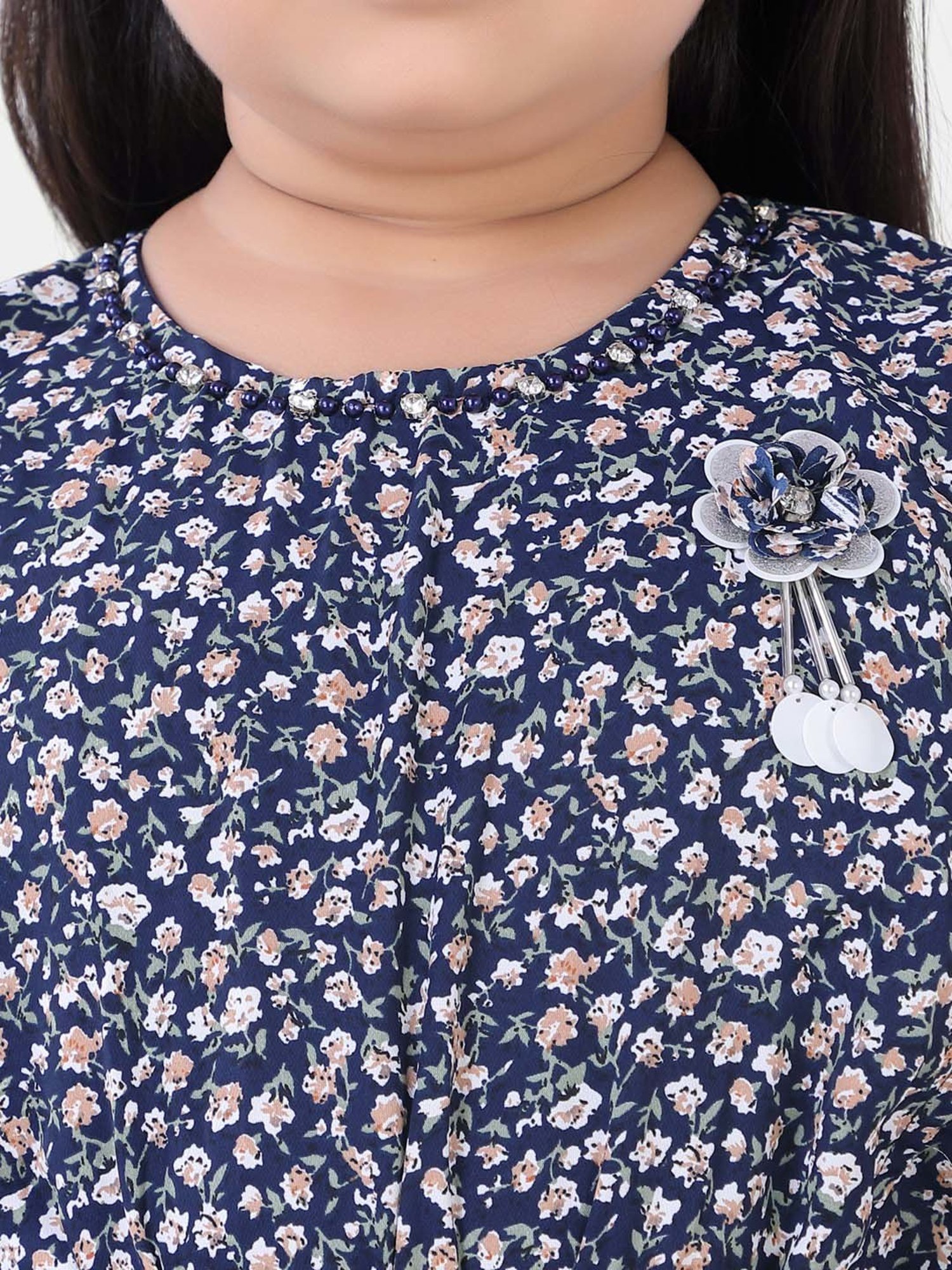 poplins Kids Navy Cotton Floral Print Dress