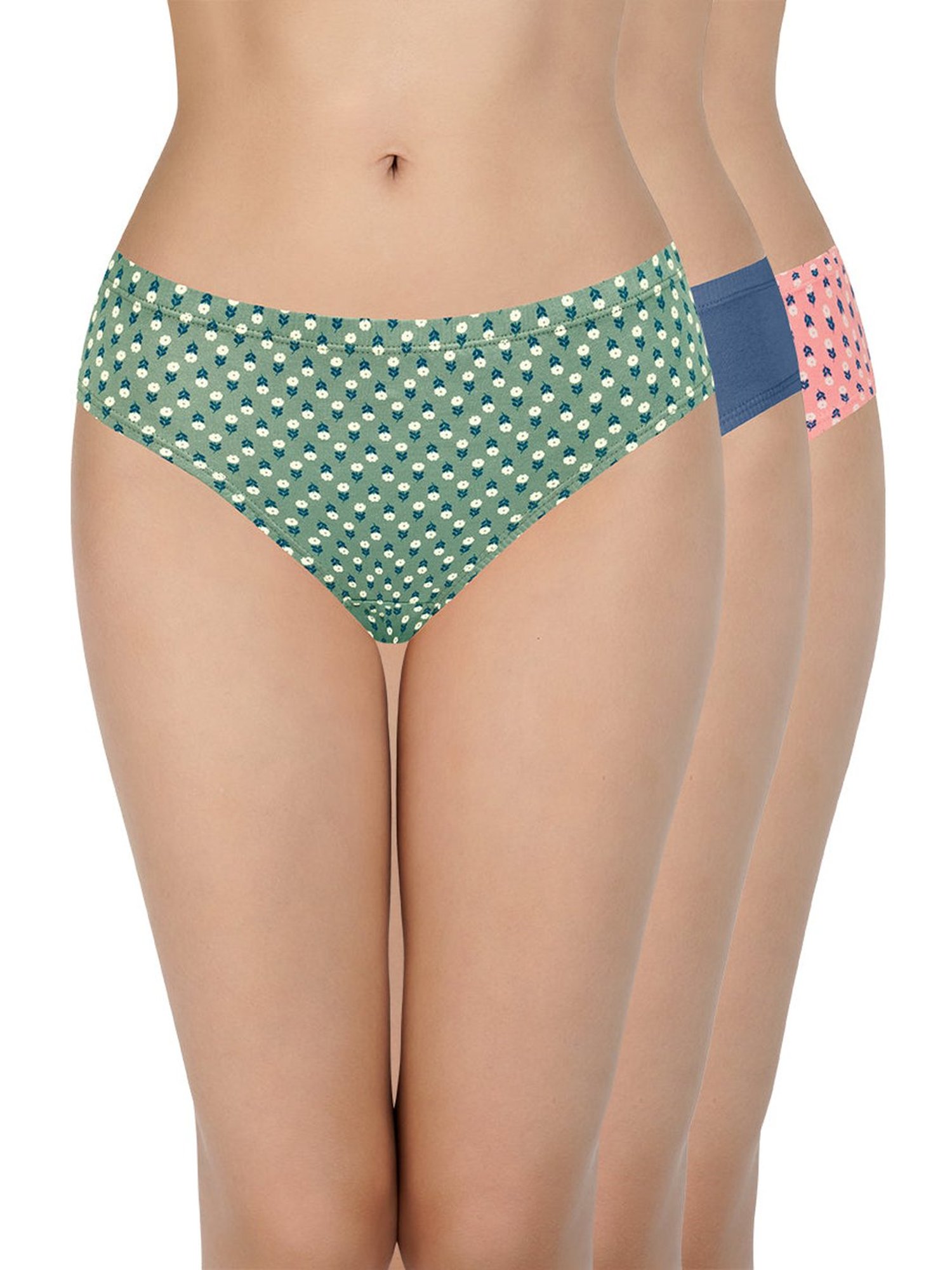 Every De by Amante Pink & Indigo Cotton Printed Bikini Panties - Pack Of 3