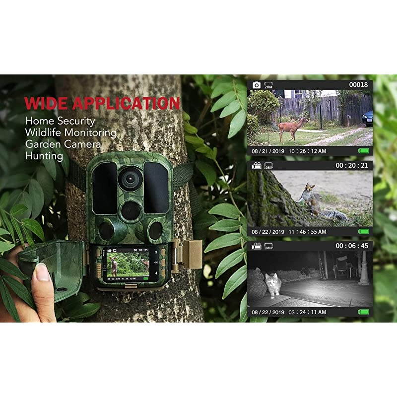 Trail Camera 20MP 1080P Game Hunting Cameras with IP66 Waterproof No-Glow Clear Night Vision and 3 Infrared Motion Sensors for Garden Outdoor Wildlife Monitoring and Home Security Surveillance