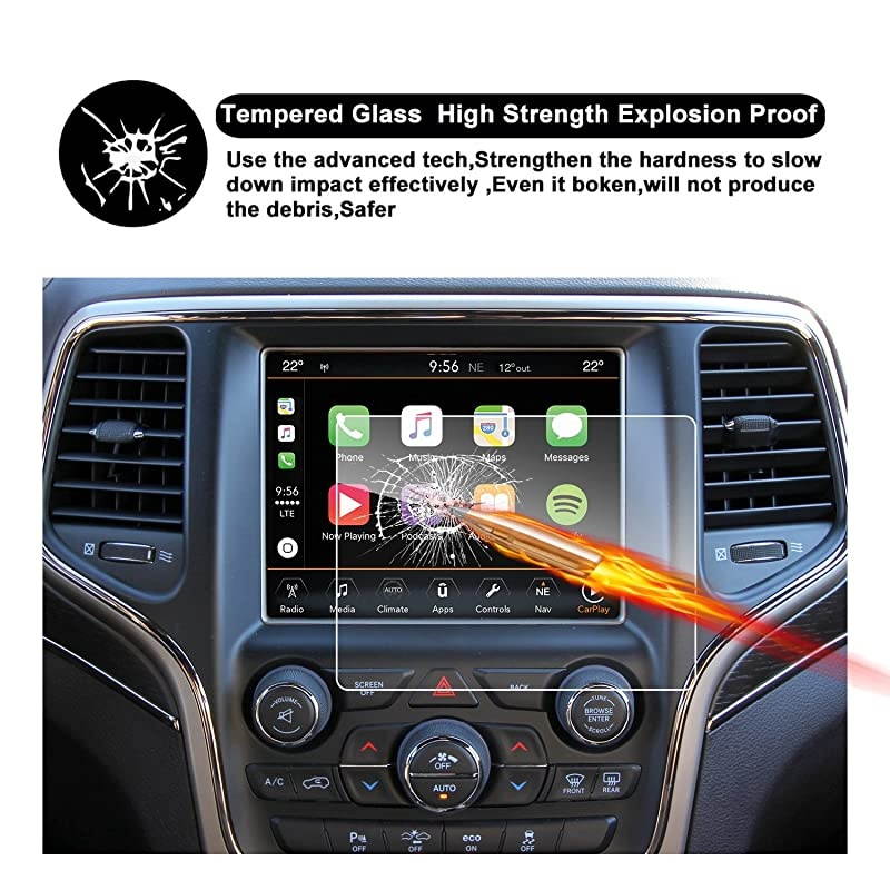 Grand Cherokee Uconnect Touch Screen Car Display Navigation Screen Protector, RUIYA HD Clear TEMPERED GLASS Car In-Dash Screen Protective Film (8.4-Inch)