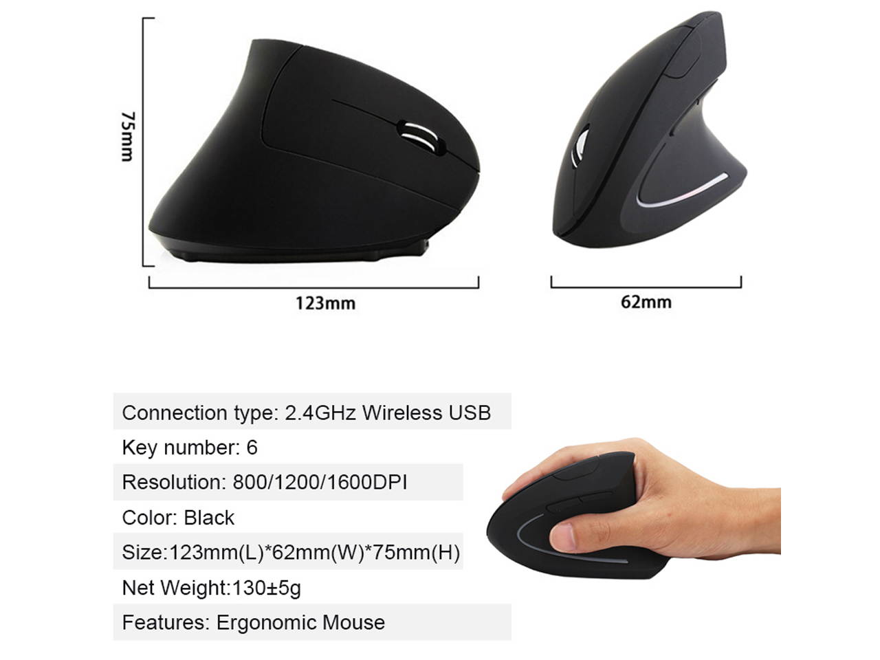 Sovawin Wireless Mouse 800 1200 1600 DPI Optical Mice Vertical Ergonomic Wrist Healing Mouse For Desktop Computer PC Game Mice