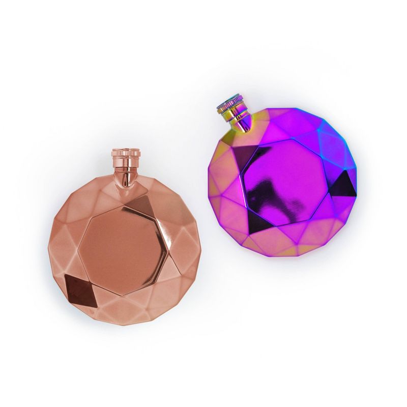 6oz Round Gem Flask Drinkware Set Pink/Gold