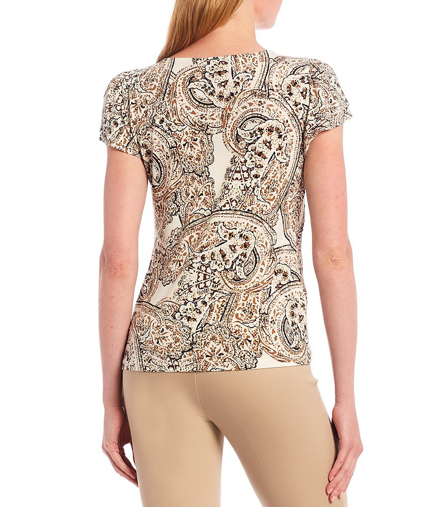 Preston & York Caroline Bow Woven V-Neck 3/4 Sleeve Blouse