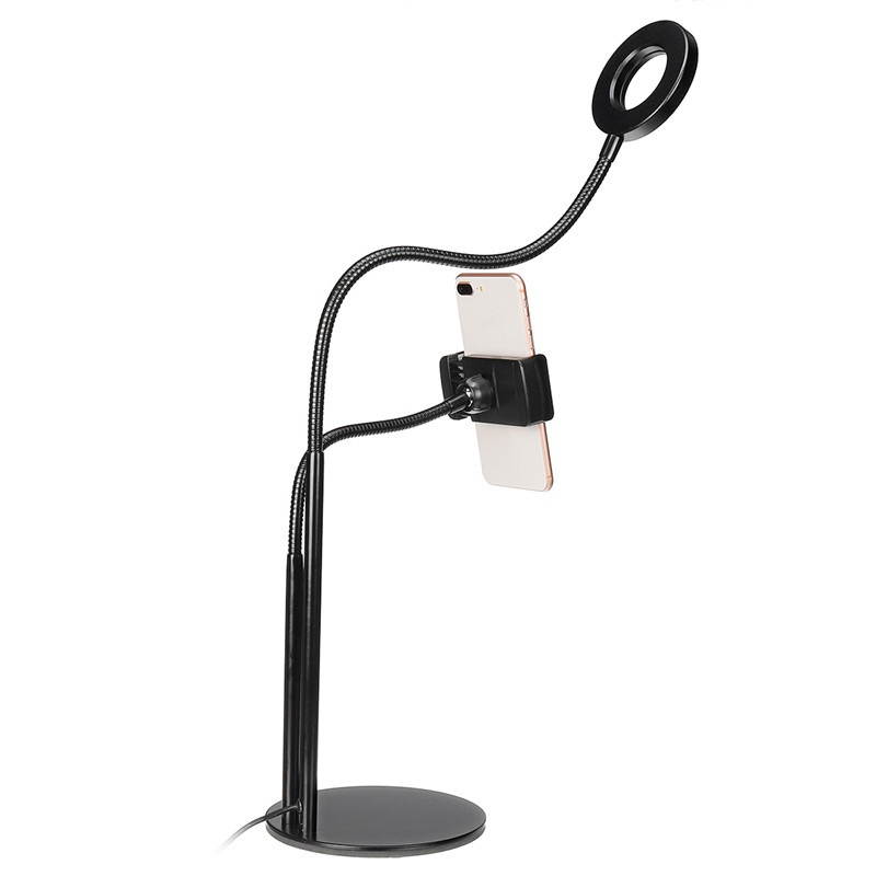 Universal Live Stream Fill Light Desktop Phone Holder Selfile Stand for iPhone Mobile Phone White